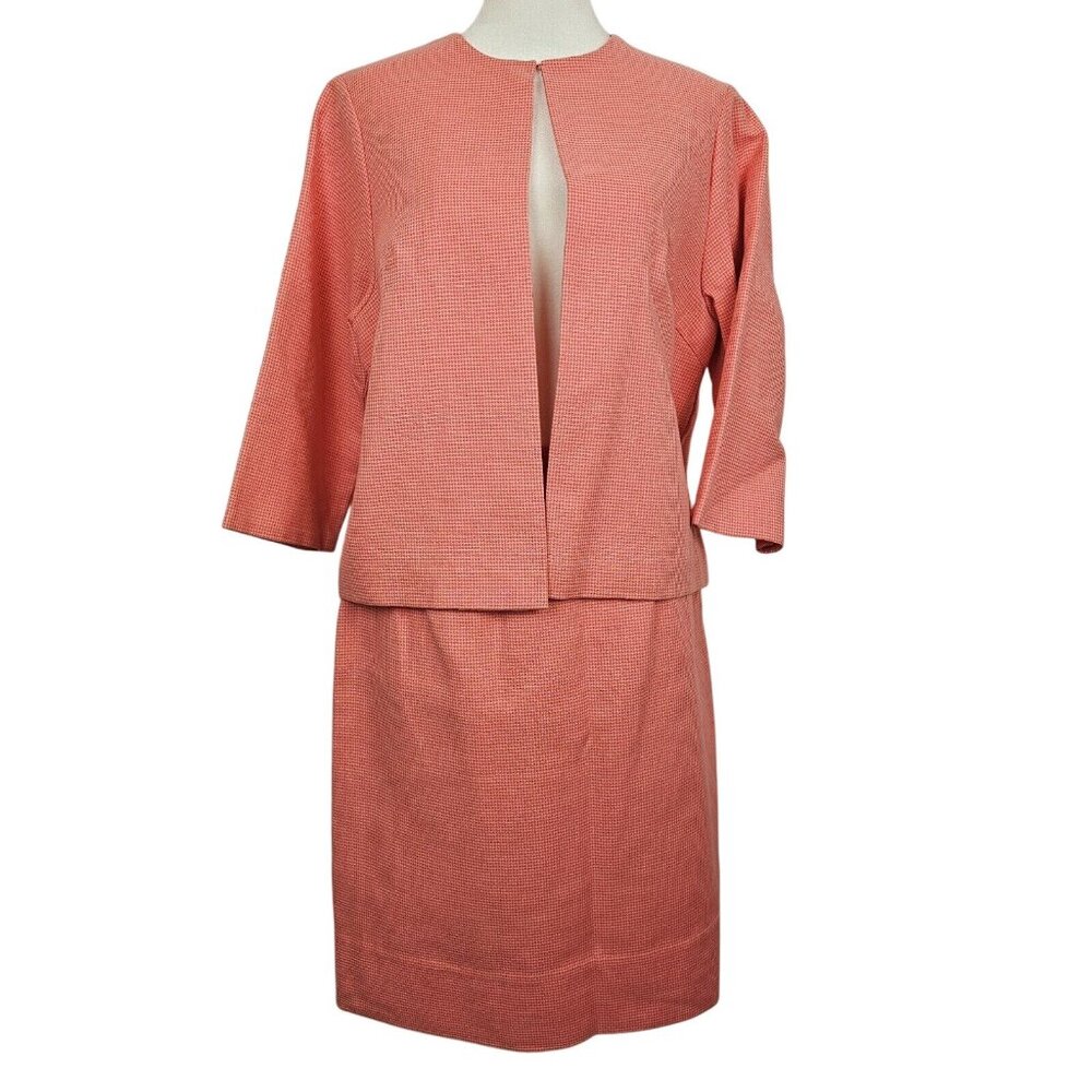 2 Piece‎ S/M Blazer Jacket Pencil Straight Skirt Suit Handmade Pink Houndstooth